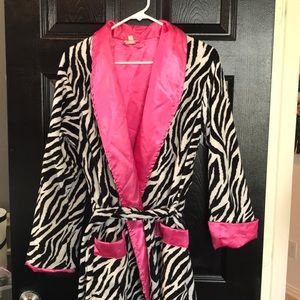 Zebra Bathrobe with hot pink satin lining